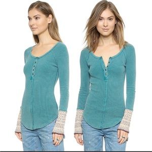 FREE PEOPLE teal blue Alpine Cuff Newbie thermal top S